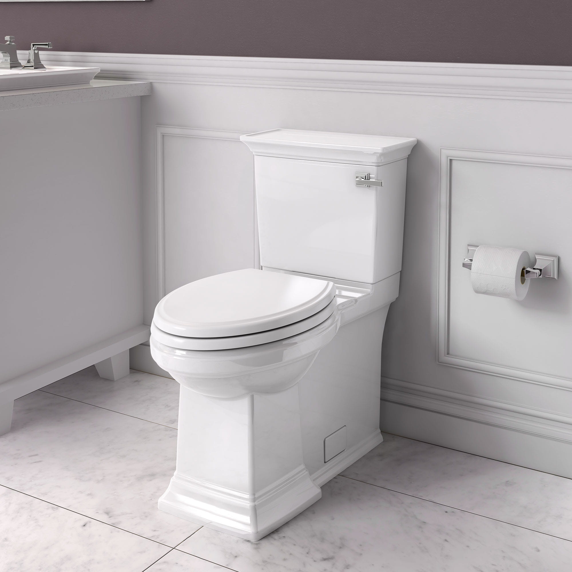 Town Square S Skirted Two Piece 128 gpf 48 Lpf Chair Height Right Hand Trip Lever Elongated Toilet With Seat WHITE